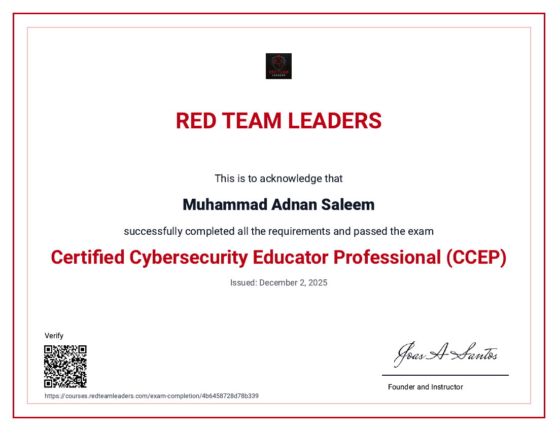 Certified Cybersecurity Educator Professional (CCEP) certificate