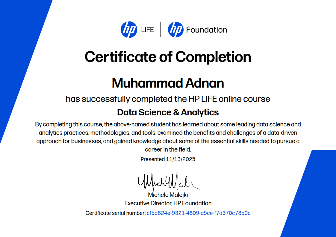 HP LIFE: Data Science & Analytics certificate