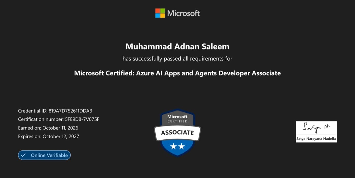 Microsoft Certified: Azure AI Apps and Agents Developer Associate (AI-103) certificate
