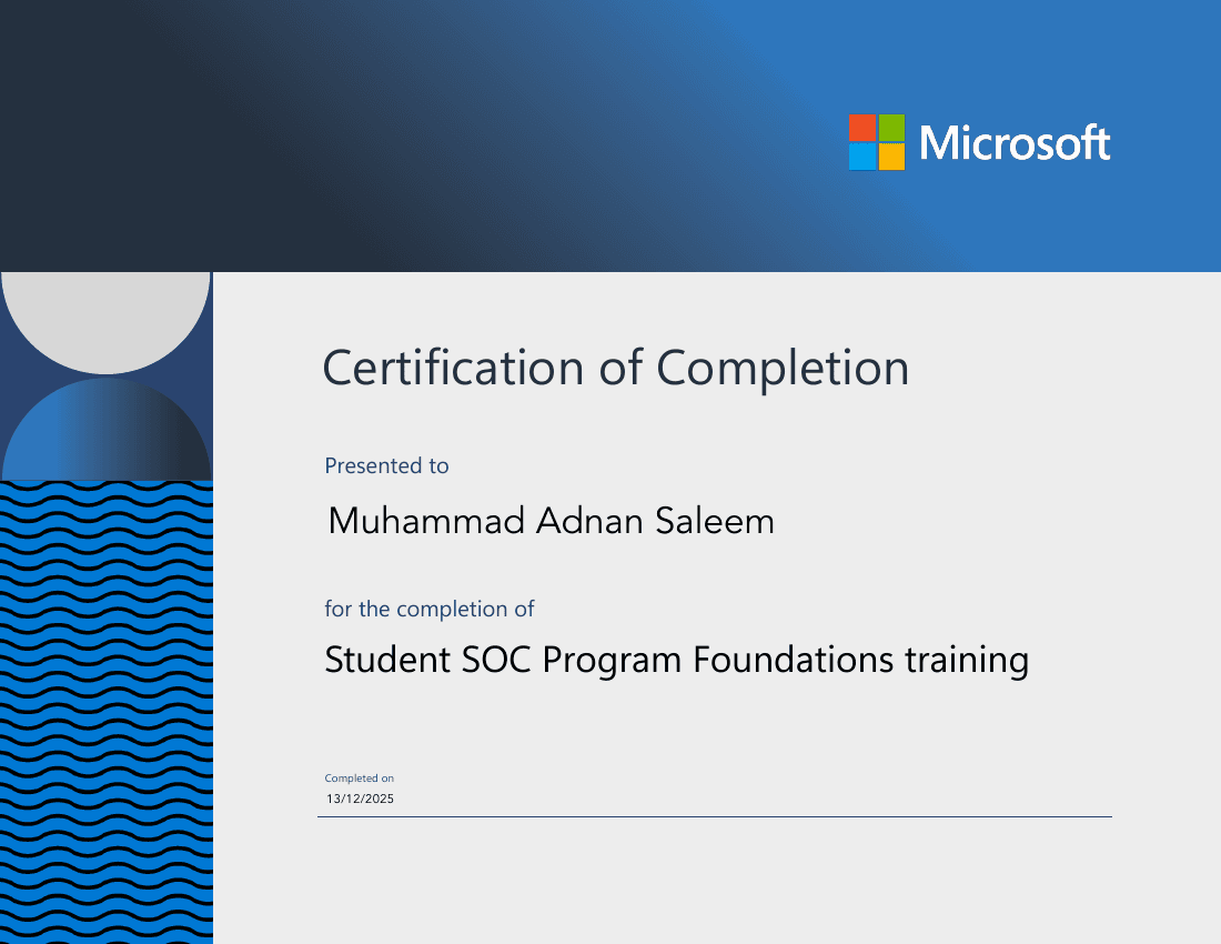 Microsoft: Student SOC Program Foundations certificate
