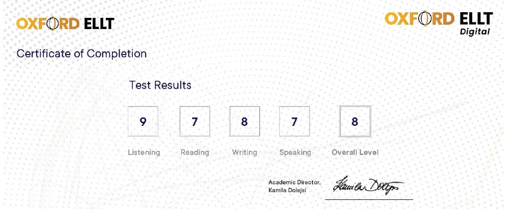 Oxford ELLT: English Language Level Test (CEFR C1) certificate